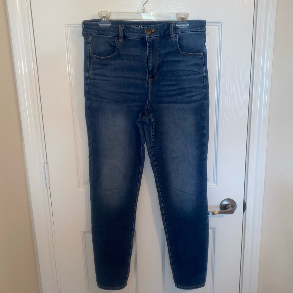 American Eagle, Curvy High-Rise Jeggings, Medium wash, Size 14 Long